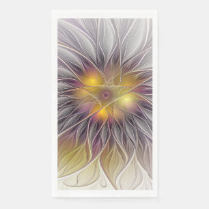 Luminous Colorful Flower, Abstract Modern Fractal Paper Guest Towels