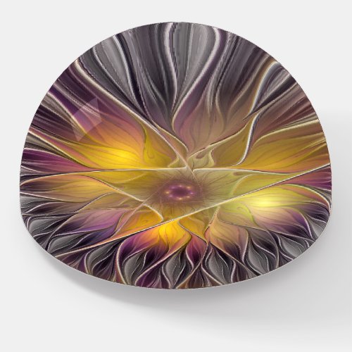 Luminous Colorful Flower Abstract Modern Fractal Paperweight