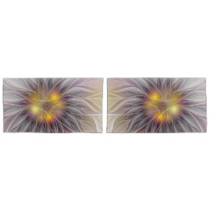 Luminous Colorful Flower, Abstract Modern Fractal Pillow Case