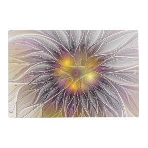 Luminous Colorful Flower, Abstract Modern Fractal Placemat