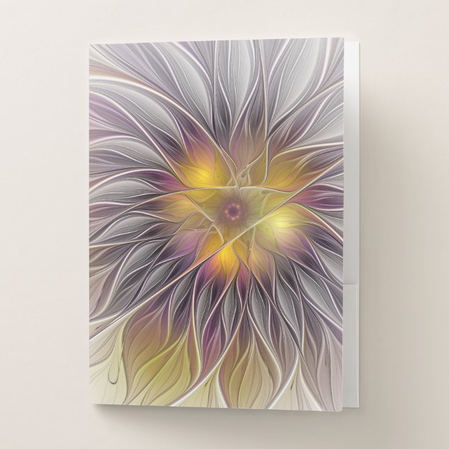 Luminous Colorful Flower, Abstract Modern Fractal Pocket Folder (Front)