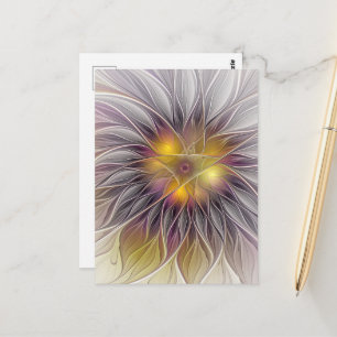 Luminous Colorful Flower, Abstract Modern Fractal Postcard