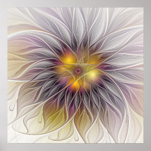 Luminous Colorful Flower, Abstract Modern Fractal Poster