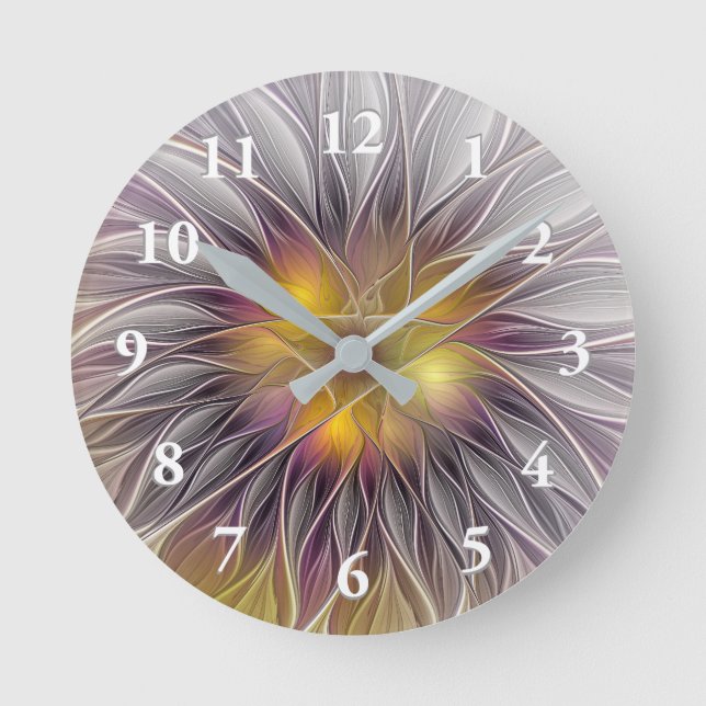Luminous Colorful Flower, Abstract Modern Fractal Round Clock (Front)