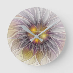 Luminous Colorful Flower, Abstract Modern Fractal Round Clock