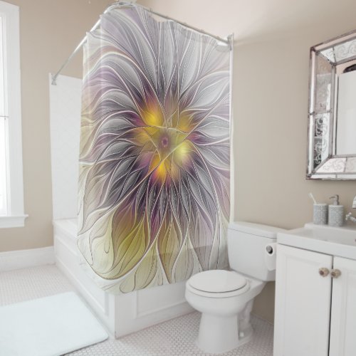 Luminous Colorful Flower Abstract Modern Fractal Shower Curtain