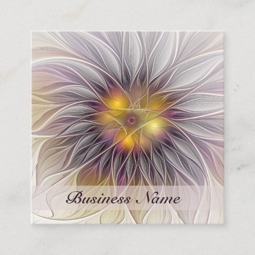 Luminous Colorful Flower Abstract Modern Fractal Square Business Card