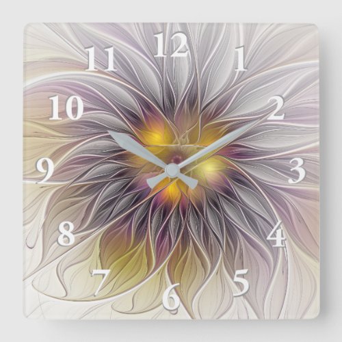 Luminous Colorful Flower Abstract Modern Fractal Square Wall Clock