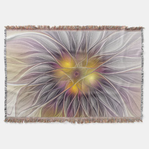 Luminous Colorful Flower, Abstract Modern Fractal Throw Blanket