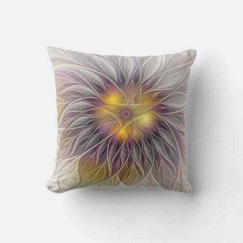 Luminous Colorful Flower Abstract Modern Fractal Throw Pillow