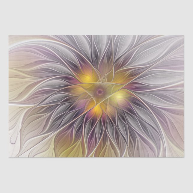 Luminous Colorful Flower, Abstract Modern Fractal Tissue Paper (Front)