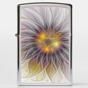 Luminous Colorful Flower, Abstract Modern Fractal Zippo Lighter