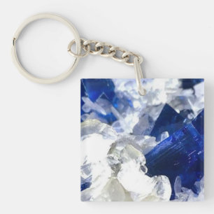 Luminous Deep Blue Transparent Fluorite Gemstone  Keychain