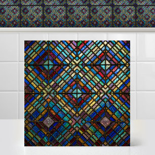 Luminous Diamond Matrix Cathedral Stained Glass Ceramic Tile