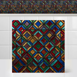 Luminous Diamond Pattern Matrix Cathedral Glass Ceramic Tile