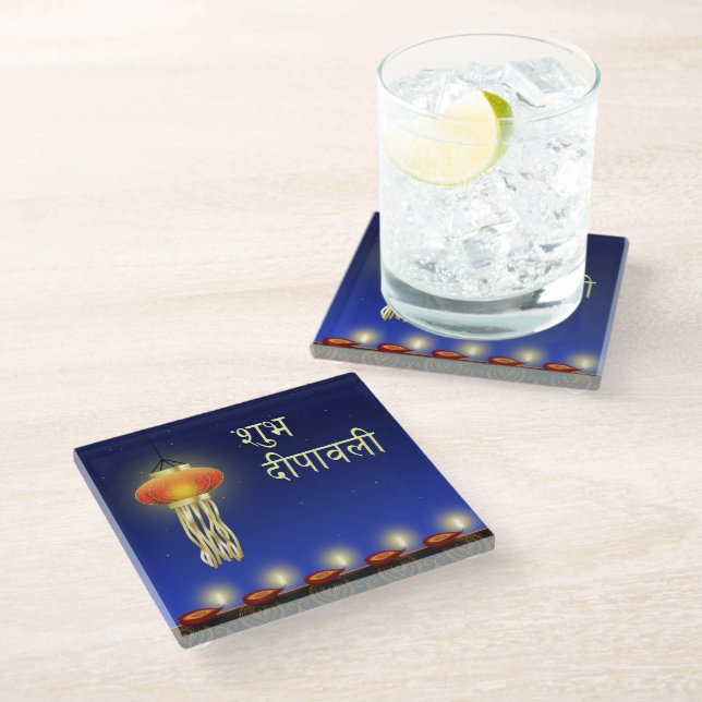 Luminous Diwali Lamp - Glass Coaster (Angled)