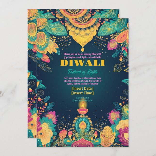 Luminous Diwali Splendor Invitation (Front/Back)