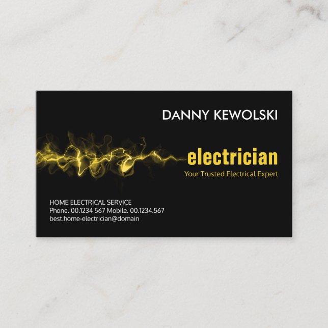 Luminous Electrical Lightning Strike, Electrician Business Card (Front)