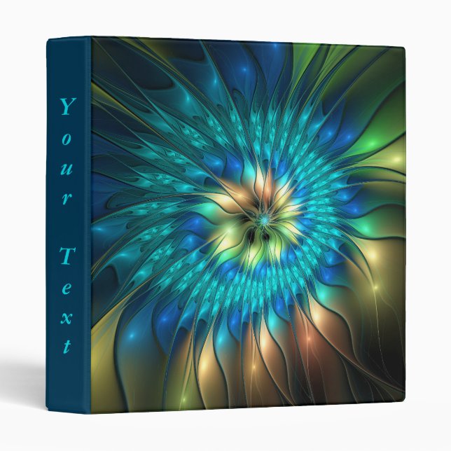 Luminous Fantasy Flower, Colorful Abstract Fractal 3 Ring Binder (Front/Spine)