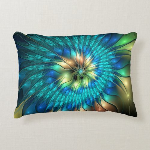 Luminous Fantasy Flower Colorful Abstract Fractal Accent Pillow