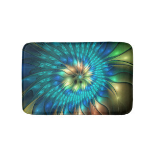 Luminous Fantasy Flower, Colorful Abstract Fractal Bath Mat