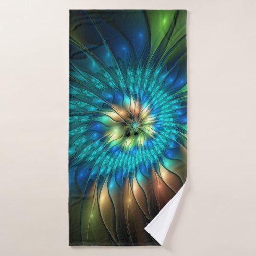 Luminous Fantasy Flower Colorful Abstract Fractal Bath Towel