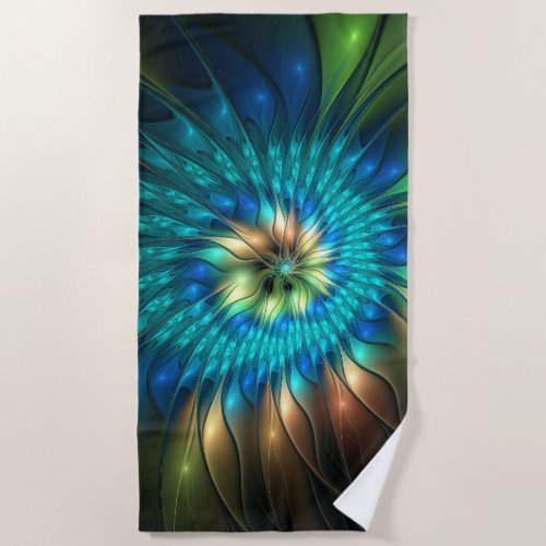 Luminous Fantasy Flower Colorful Abstract Fractal Beach Towel