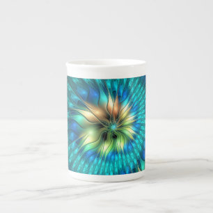 Luminous Fantasy Flower, Colorful Abstract Fractal Bone China Mug