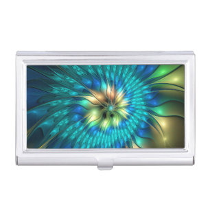 Luminous Fantasy Flower, Colorful Abstract Fractal Business Card Case