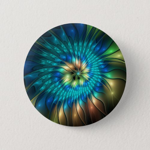 Luminous Fantasy Flower Colorful Abstract Fractal Button