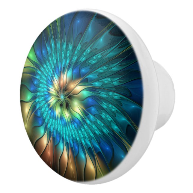 Luminous Fantasy Flower, Colorful Abstract Fractal Ceramic Knob (Right)
