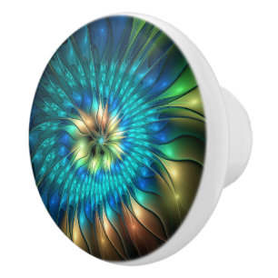 Luminous Fantasy Flower, Colorful Abstract Fractal Ceramic Knob