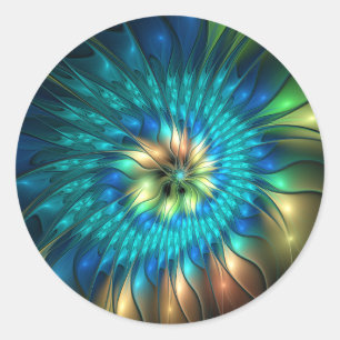 Luminous Fantasy Flower, Colorful Abstract Fractal Classic Round Sticker
