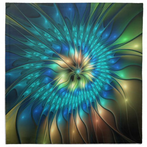 Luminous Fantasy Flower Colorful Abstract Fractal Cloth Napkin