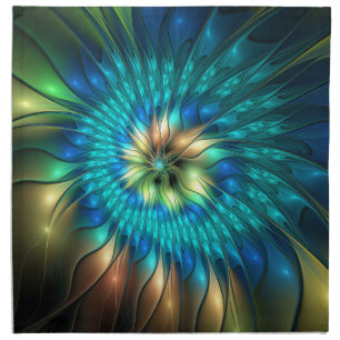 Luminous Fantasy Flower, Colorful Abstract Fractal Cloth Napkin