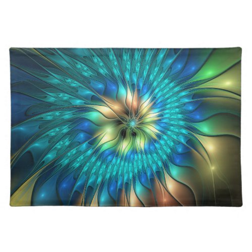 Luminous Fantasy Flower Colorful Abstract Fractal Cloth Placemat