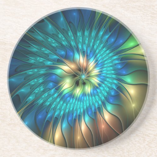 Luminous Fantasy Flower Colorful Abstract Fractal Coaster