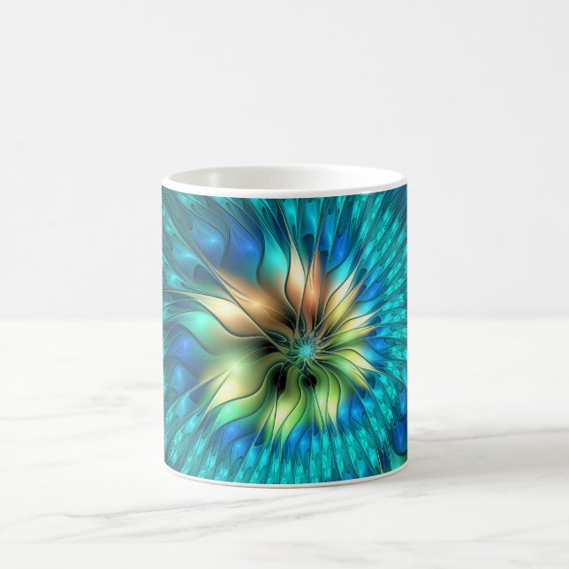 Luminous Fantasy Flower, Colorful Abstract Fractal Coffee Mug (Center)