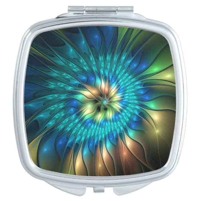 Luminous Fantasy Flower, Colorful Abstract Fractal Compact Mirror (Front)