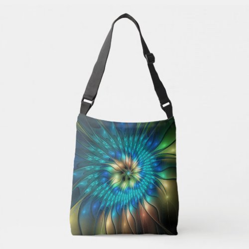 Luminous Fantasy Flower Colorful Abstract Fractal Crossbody Bag
