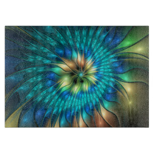 Luminous Fantasy Flower, Colorful Abstract Fractal Cutting Board