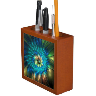 Luminous Fantasy Flower, Colorful Abstract Fractal Desk Organizer