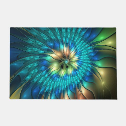 Luminous Fantasy Flower Colorful Abstract Fractal Doormat