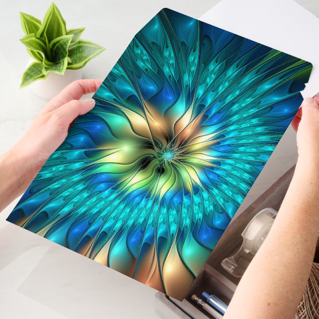 Luminous Fantasy Flower, Colorful Abstract Fractal Envelope Mailers (Desk)