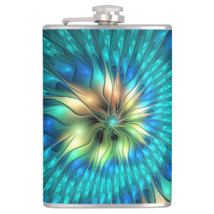 Luminous Fantasy Flower, Colorful Abstract Fractal Flask