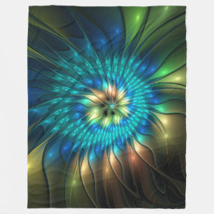 Luminous Fantasy Flower, Colorful Abstract Fractal Fleece Blanket