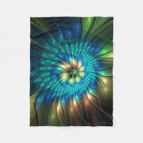 Luminous Fantasy Flower Colorful Abstract Fractal Fleece Blanket