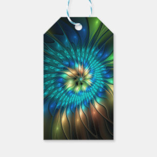 Luminous Fantasy Flower, Colorful Abstract Fractal Gift Tags