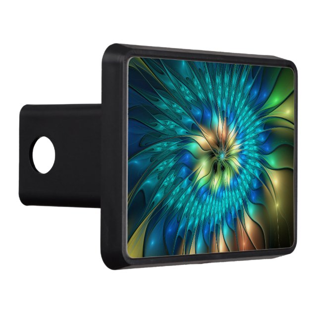 Luminous Fantasy Flower, Colorful Abstract Fractal Hitch Cover (Right)