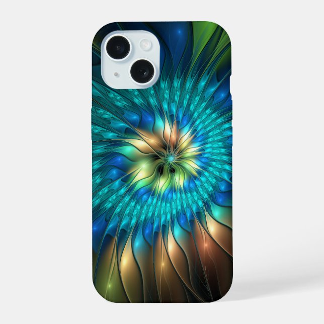 Luminous Fantasy Flower, Colorful Abstract Fractal iPhone 15 Case (Back)